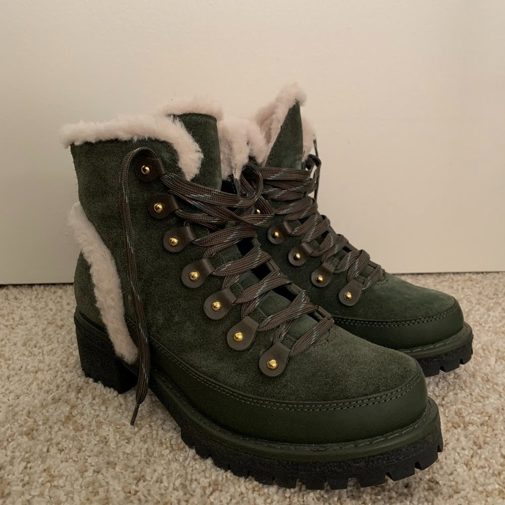 Tory Burch Cooper Shearling Booties, Forest Green